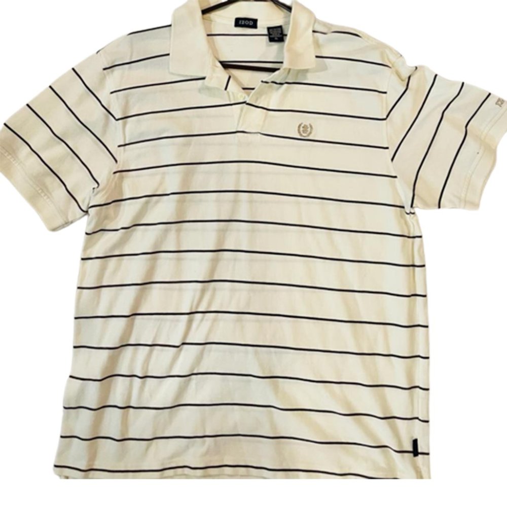 Izod Mens Polo Shirt Extra Large XL White Black Stripe Golf Golfer Casual